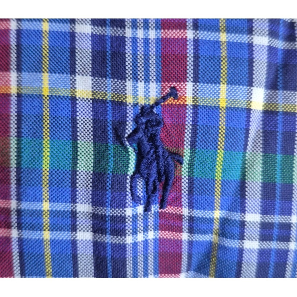Polo Ralph Lauren Mens Dress Shirt L Large Multicolored Check - Navy Pony